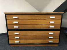A teak six drawer plan chest