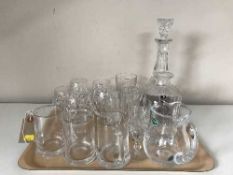 Two trays of drinking glasses, Port Merion jug,