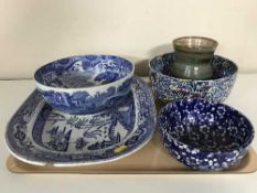 A tray of Wedgwood meat plate, Copeland Spode bowl,