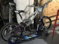 A boy's Barracuda mountain bike and a scooter