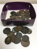 A box of quantity of antique British and American copper coins inc.