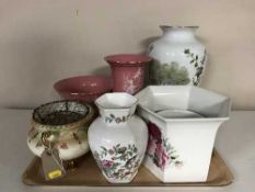 A tray of Crown Devon Fieldings vase, Aynsley vase,