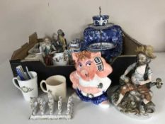 A box of Ringtons, cake stand,