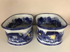 A pair of ironstone blue and white china foot baths