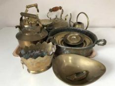 A tray of brass and copper ware inc.