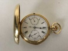 An important large 18ct gold full hunter minute repeating chronograph pocket watch by John Hall &