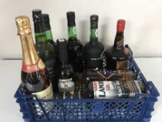 Nine bottles of alcohol - 1 litre Lambs Navy rum, 70cl Kemore Scotch whiskey,