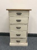 A reclaimed pine painted five drawer chest