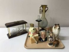 A tray of The Columbus Fleet in display case, miniature Doulton character jug, Hummel figure,