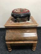 A Victorian mahogany commode stool and a bead work stool