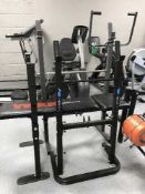 A York Fitness weights bench and two weights stands