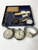 Collectables to include a silver fob watch, three other watches, compact, watch keys,