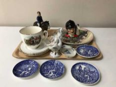 A tray containing Royal Doulton character jug - The Master, china figure, Royal Doulton plates,