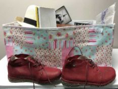 Two boxes of assorted lady's shoes and hand bags,