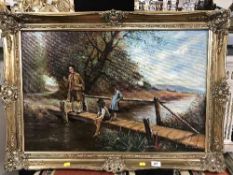 Ray Smith : Fishing on a bridge,