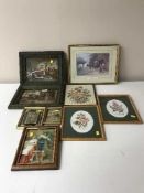 Four assorted continental chrystoleums, a print after Heywood Hardy, Russian icon,