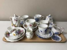 A tray of Louise Liddell bone china tea for one, two Coalport hunting scenes bowls,