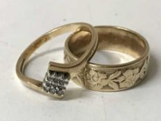 A 9ct gold band ring and a 9ct gold cluster ring, 6.