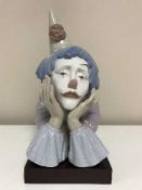 A Lladro bust of a clown with head in hands,