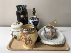 A tray containing antique Queen Victoria plate, late 19th century china tea pot, Yardley ginger jar,