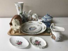 A tray of Royal Doulton winter jug, Aynsley vase, Wedgwood jasper ware,