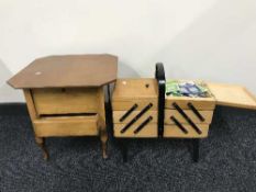A walnut sewing table and a concertina sewing box