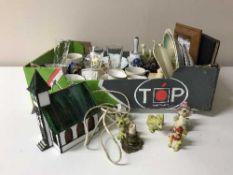 Four boxes containing miscellaneous tea china, Japanese dinner ware,