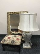 A mosaic table lamp and shade,