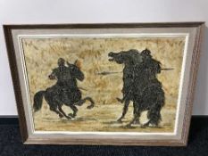 A contemporary oil on canvas depicting warriors