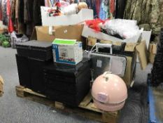 A large quantity of costume masks, Christmas hats, digital steam press, Philips mini system,