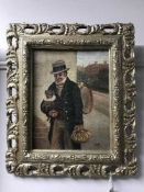 An antique gilt framed oil on canvas - street entertainer by Byron Buckham