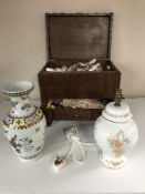 An Anglo Indian carved sewing box, a Chinese vase,