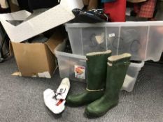 Four boxes of shoes, wellingtons, waders,