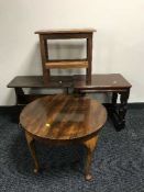 A nest of tables, teak side table,