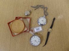 A silver pocket watch and Albert chain, sovereign case, Smiths pocket watch,