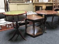 A brass inlaid coffee table, drum table,