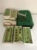 A tray of ten Subbuteo teams with pitches and nets