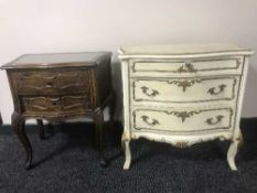 A serpentine fronted three drawer chest and a two drawer chest