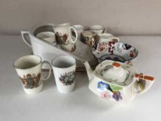 A tray of slipper bed pan, Imari bowl, Myott teapot,