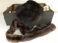A box of quantity of vintage fur wraps and fox furs