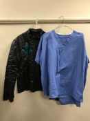 A full rail of nurses outfits, shirts,