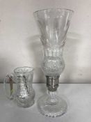An Edinburgh crystal water jug and hurricane lamp