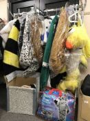 A full rail of panto costumes, giant animal costumes,