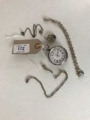 A sterling silver fob watch together with a quantity of sterling silver jewellery
