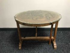 A folding carved oriental hardwood, a Kutani ware sake set,