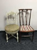 A Victorian inlaid bedroom chair and one other