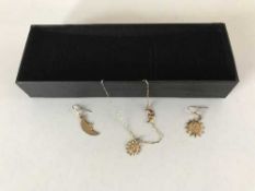 A 9ct gold child's bracelet and earring set - Sun and Moon