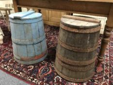 Two antique wooden storage barrels