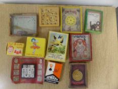 A box of vintage games and puzzles, playing cards etc,