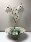 Ornate china and brass water feature table lamp